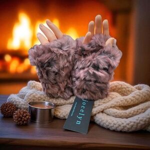Jocelyn Rabbit Fur Hand Warming Fingerless Gloves - PINK GRAPEFRUIT